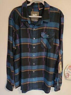 NWT. Howler Brothers Black, Blue & Purple Plaid Button-Down Shirt XL